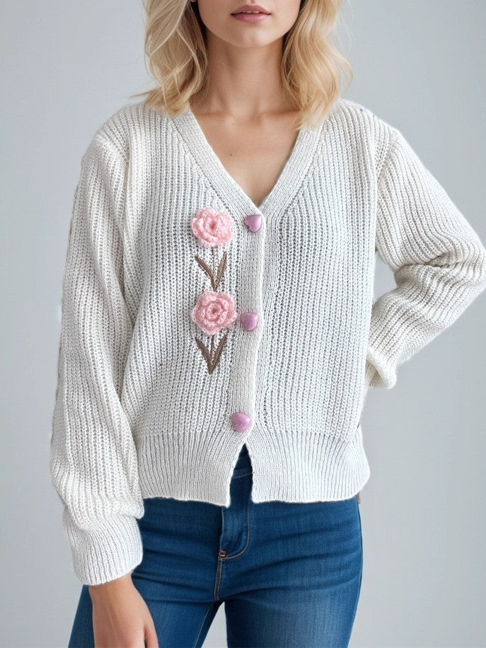 Blossom Applique Chunky Knit Cardigan - view 2