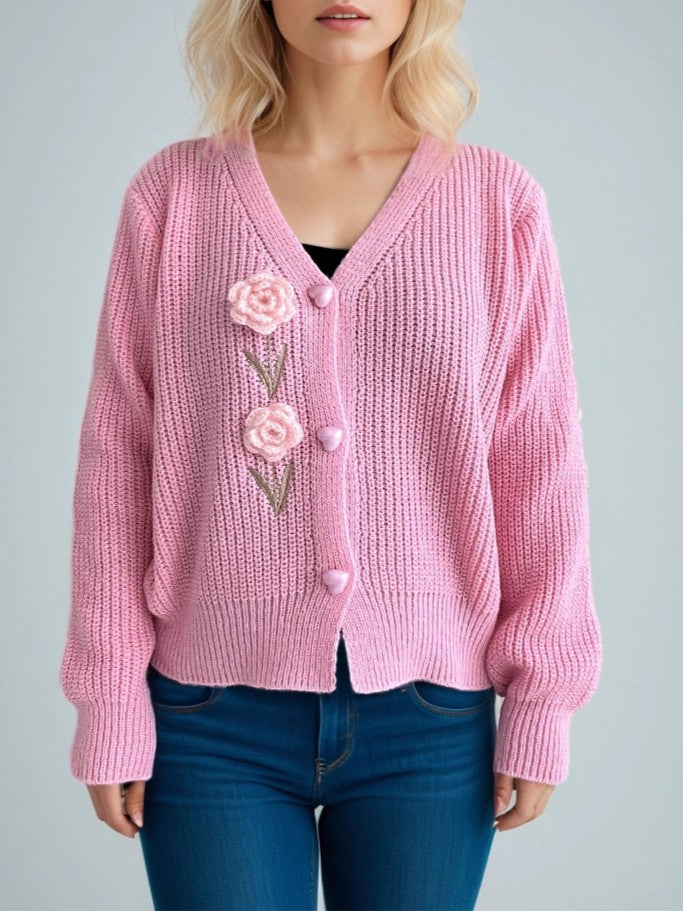 Blossom Applique Chunky Knit Cardigan - view 3
