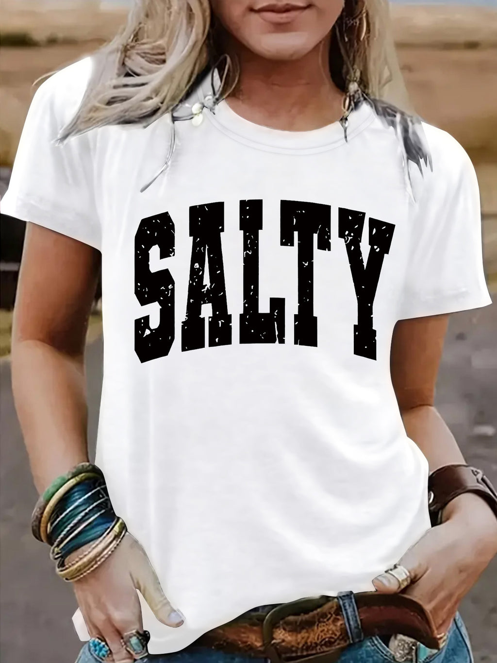 Salty Slogan Short Sleeve Graphic Tee - White