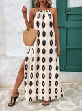 Printed Tie Back Split Hem Maxi Dress - White