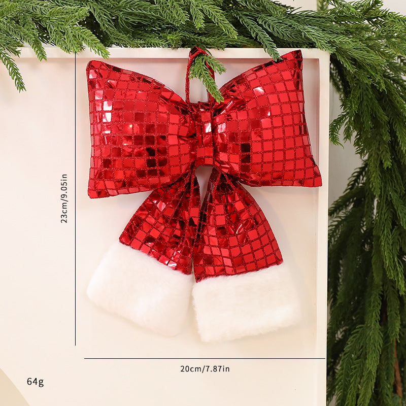 Sequin Christmas Tree Bow with Faux Fur Tails - Red_M