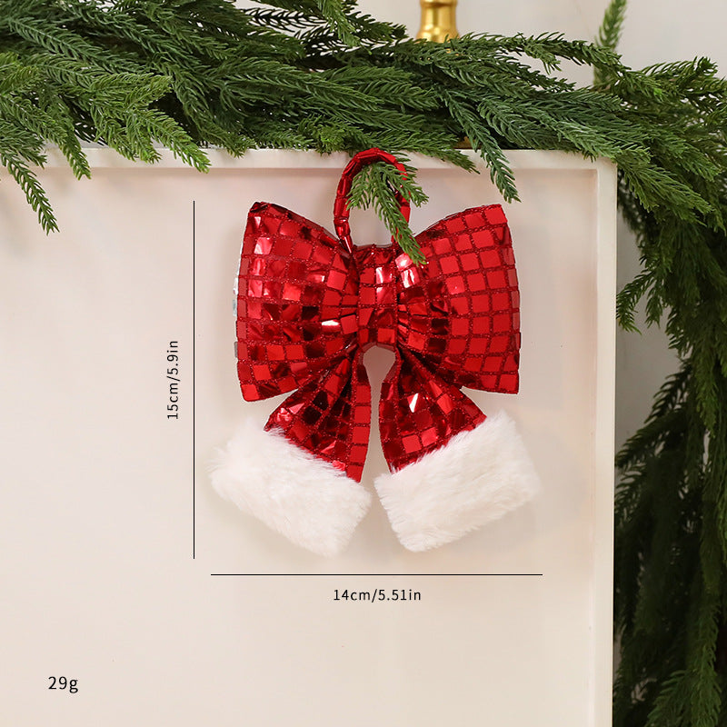 Sequin Christmas Tree Bow with Faux Fur Tails - Red_S