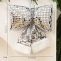 Sequin Christmas Tree Bow with Faux Fur Tails - Silver_L