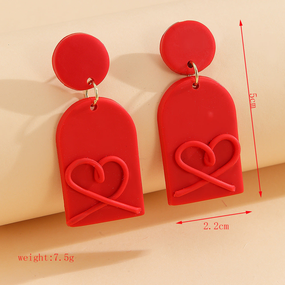 Polymer Clay Heart Drop Earrings - Red-2