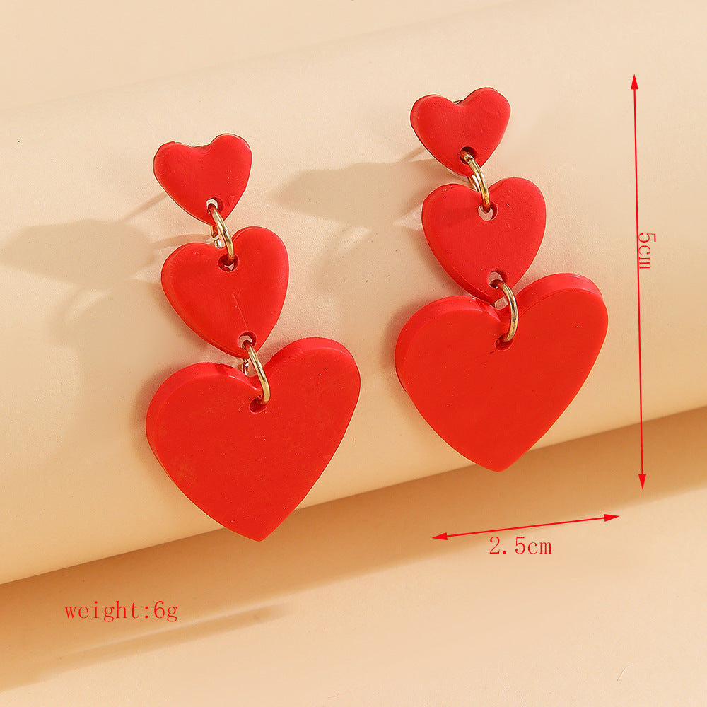 Polymer Clay Heart Drop Earrings - Red-4
