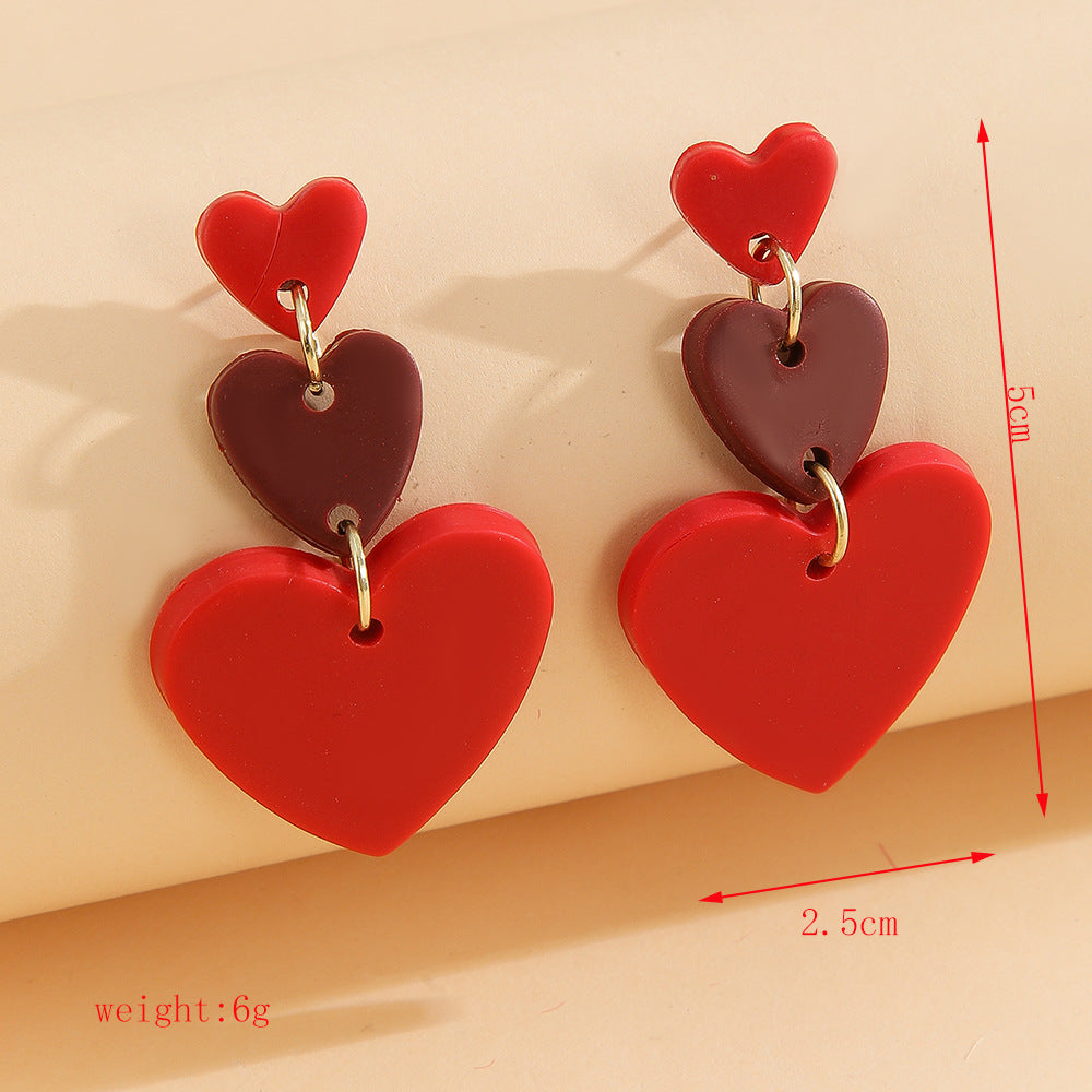Polymer Clay Heart Drop Earrings - Red-5