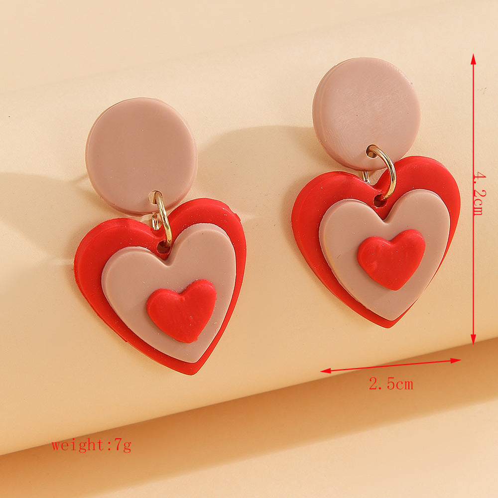 Polymer Clay Heart Drop Earrings - Red-6