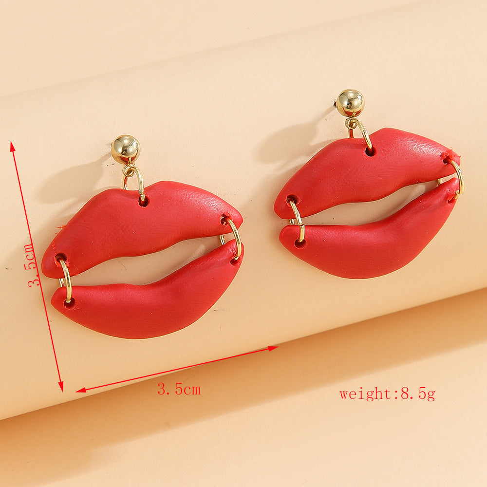 Polymer Clay Heart Drop Earrings - Red-7