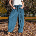 Corduroy Drawstring Balloon Wide Leg Pants - Blue