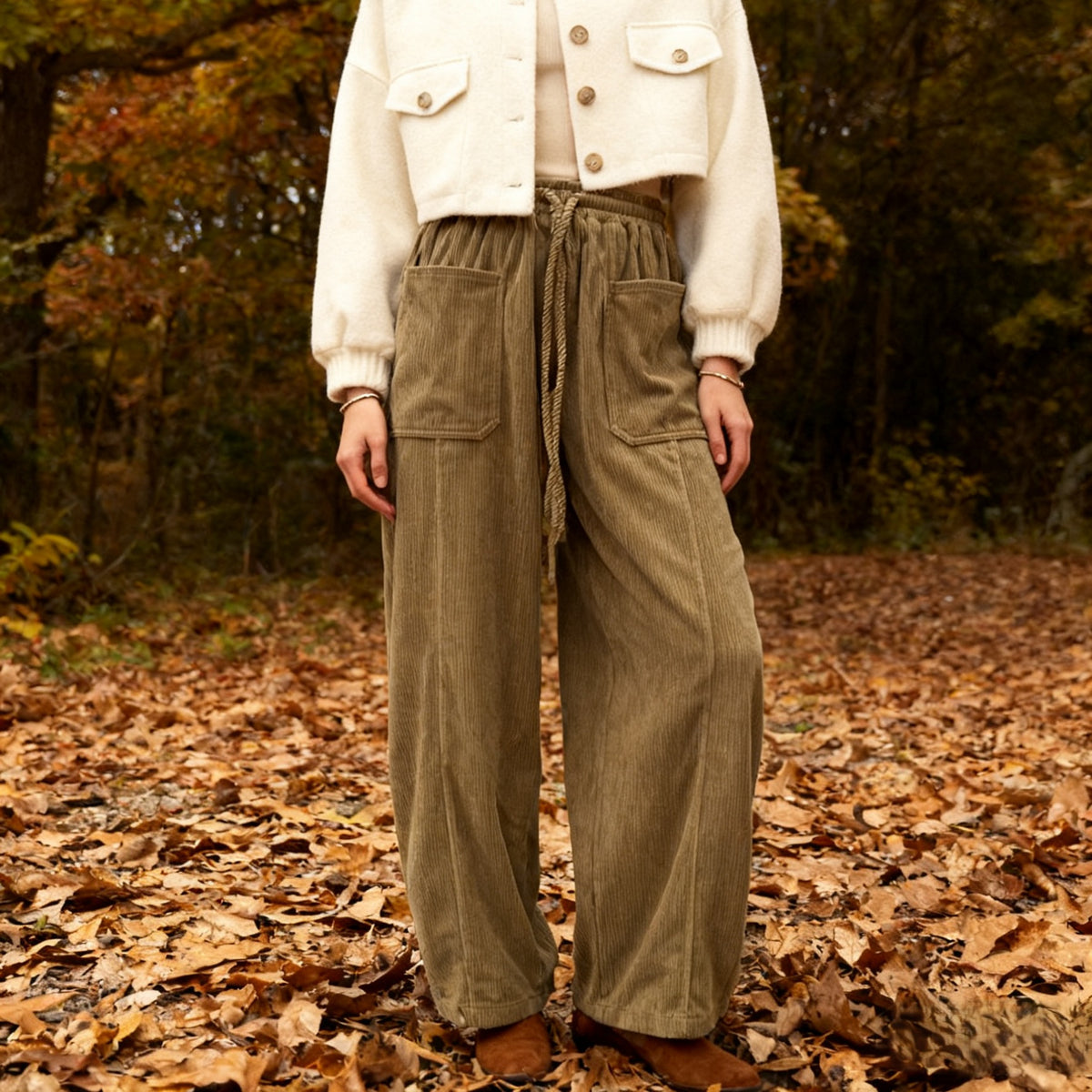 Corduroy Drawstring Balloon Wide Leg Pants