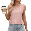 Pointelle Knit V-Neck Sleeveless Tank Top - pink