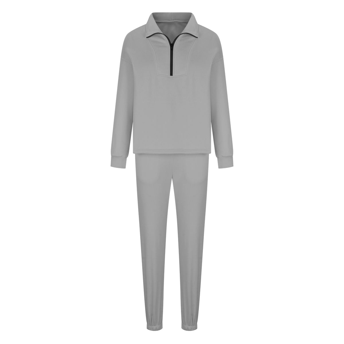 Quarter Zip Sweatshirt and Jogger Set - Grey - 1