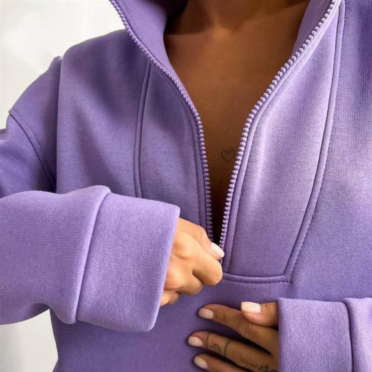 Quarter Zip Sweatshirt and Jogger Set - Purple - 2