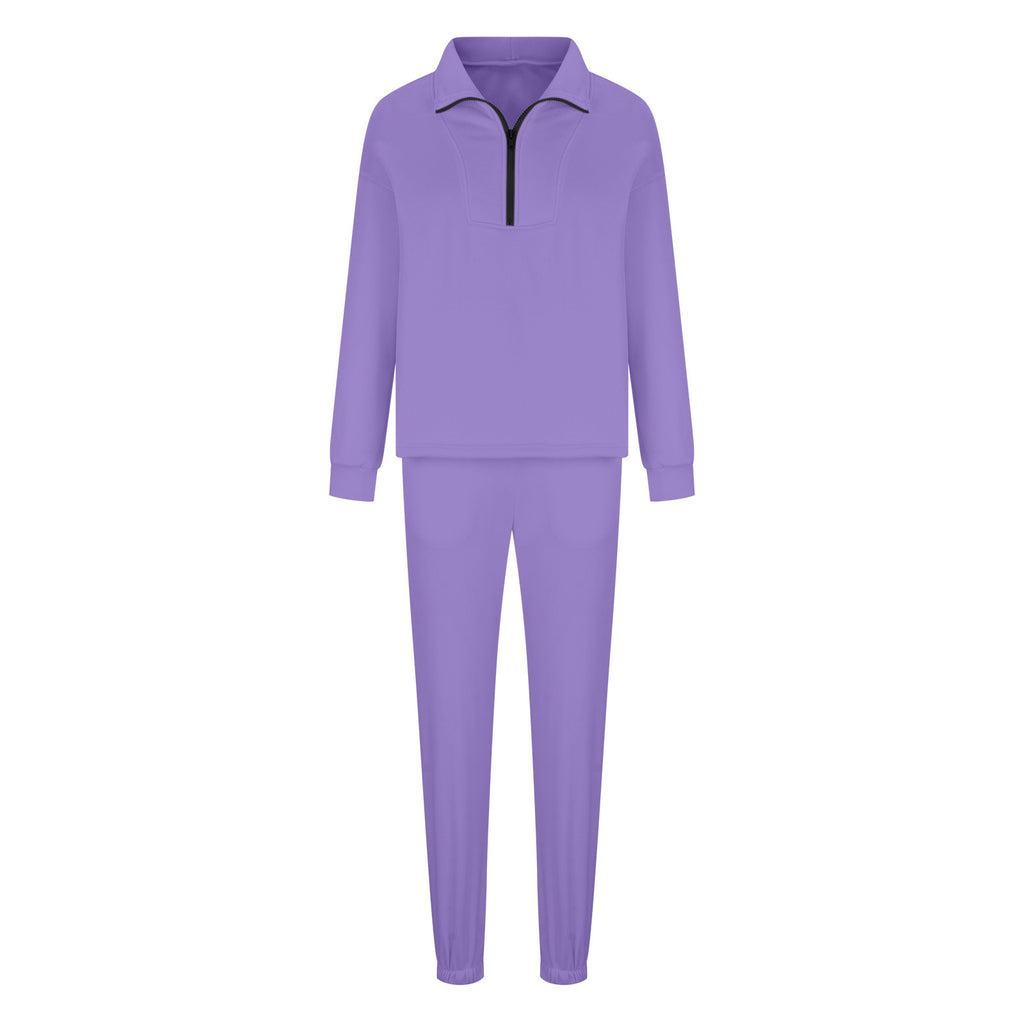 Quarter Zip Sweatshirt and Jogger Set - Purple - 3