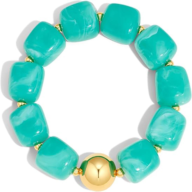 Chunky Square Acrylic Bead Stretch Bracelet - Blue - 2