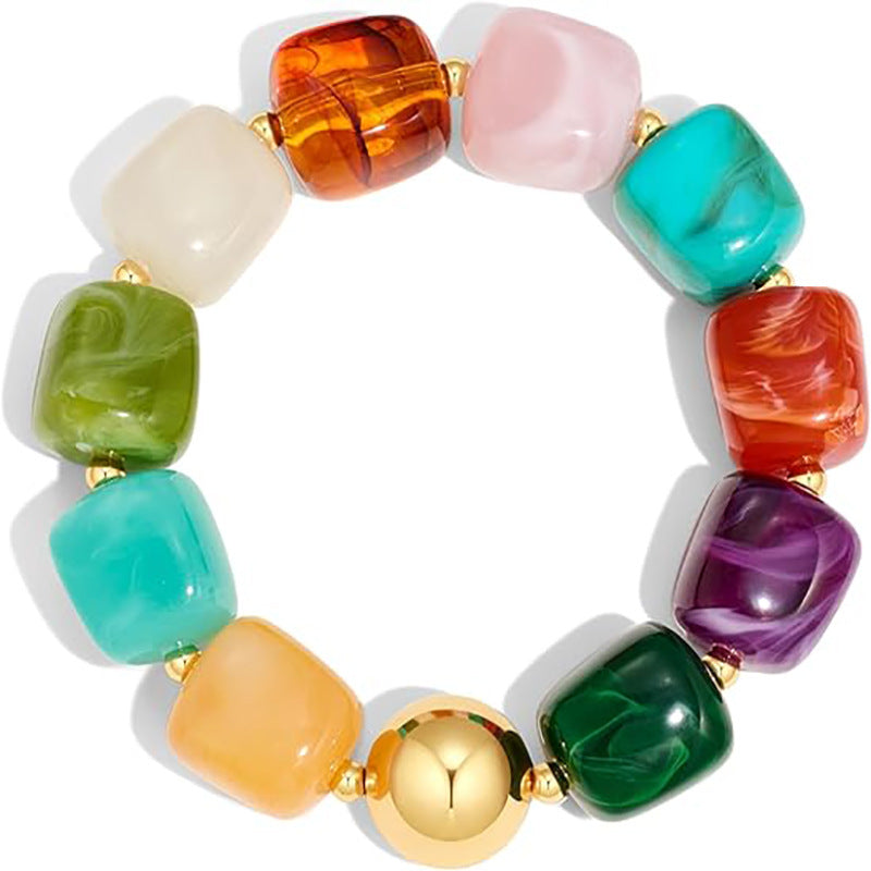 Chunky Square Acrylic Bead Stretch Bracelet - Colorful