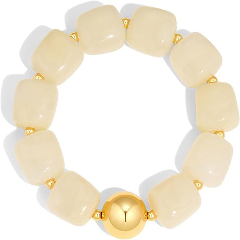 Chunky Square Acrylic Bead Stretch Bracelet - Milk White