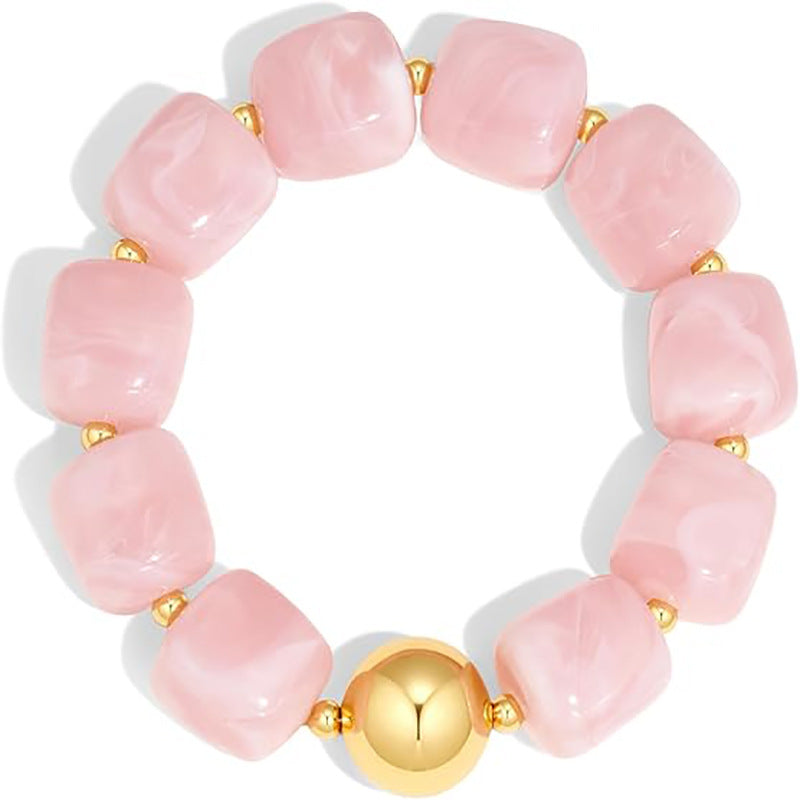 Chunky Square Acrylic Bead Stretch Bracelet - Pink