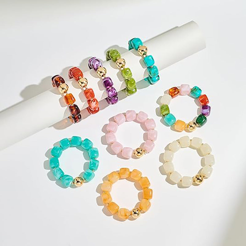 Chunky Square Acrylic Bead Stretch Bracelet