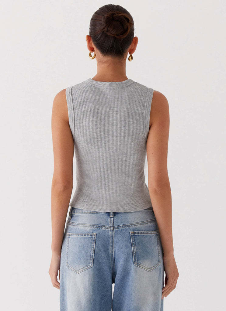Ribbed Button Front Sleeveless Vest Top - Grey - 6