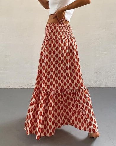 Boho Print Smocked Waist Tiered Maxi Skirt - OrangeCircle - 2