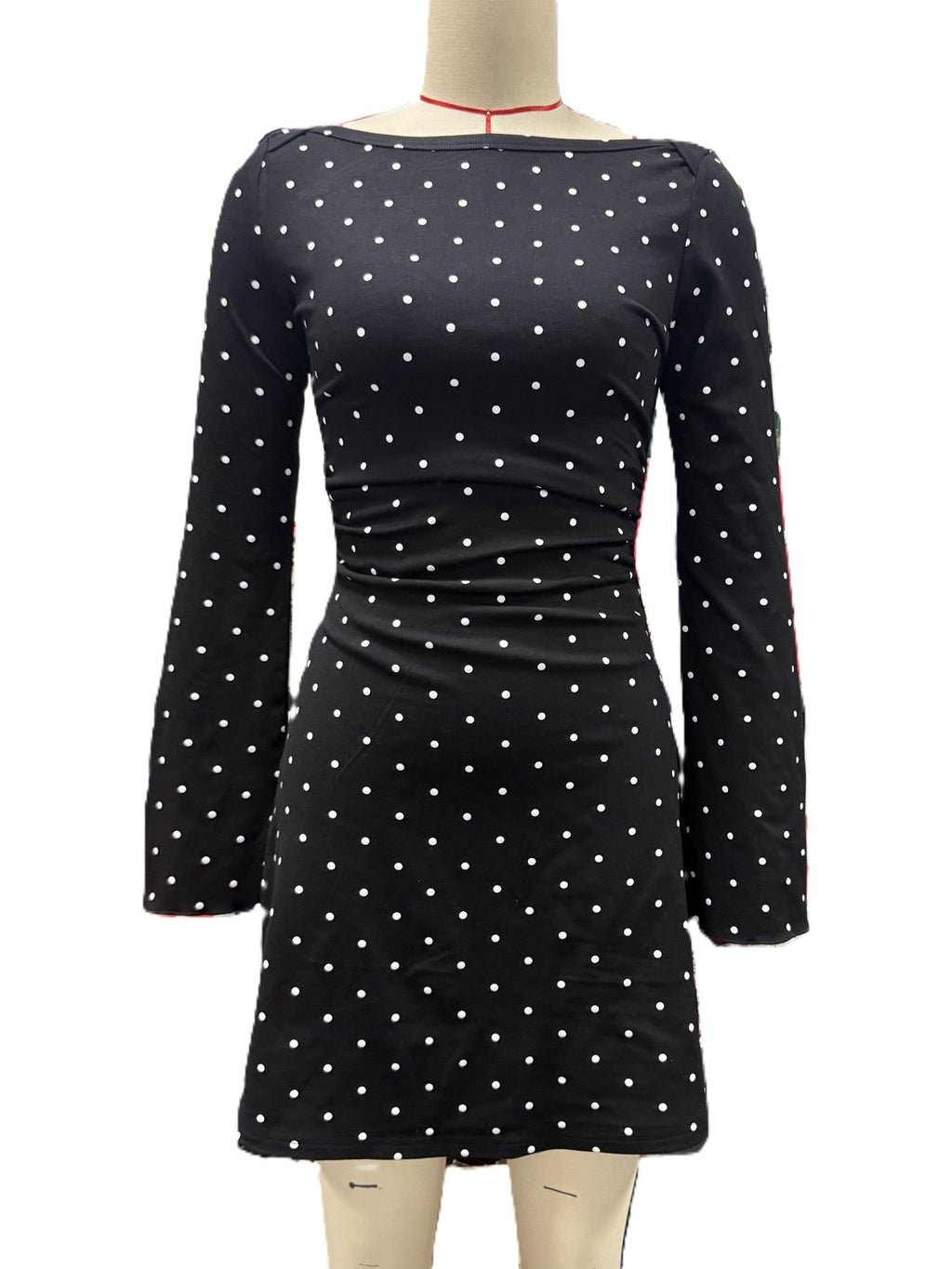 Polka Dot Mini Dress With Flared Sleeves - Black - 1