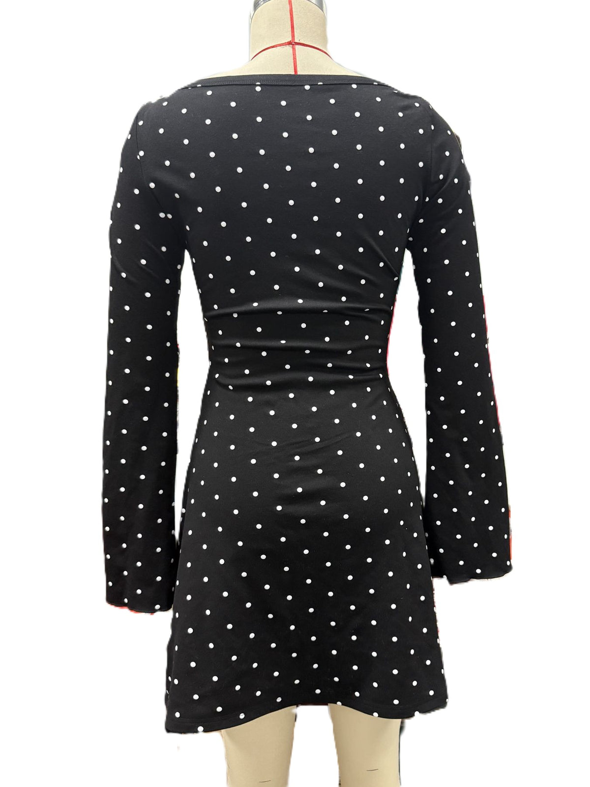 Polka Dot Mini Dress With Flared Sleeves - Black - 2