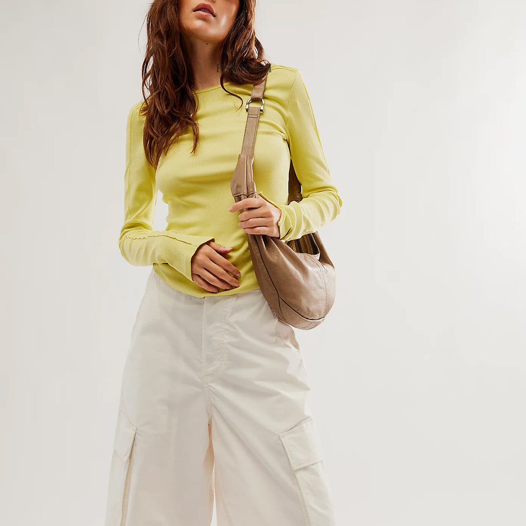 Scoop Back Long Sleeve Ribbed Top - Yellow - 1
