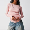 Scoop Back Long Sleeve Ribbed Top - pink