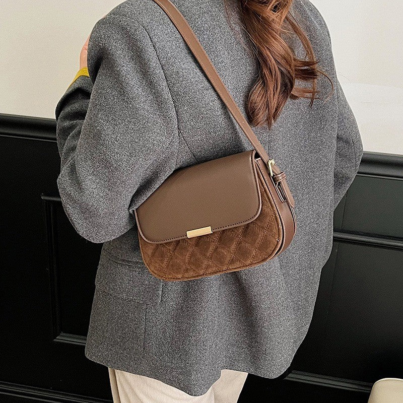 Two Tone Quilted Saddle Crossbody Bag