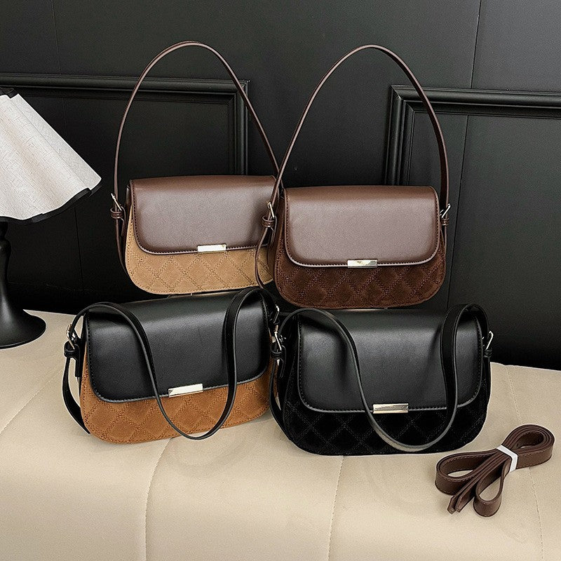 Two Tone Quilted Saddle Crossbody Bag