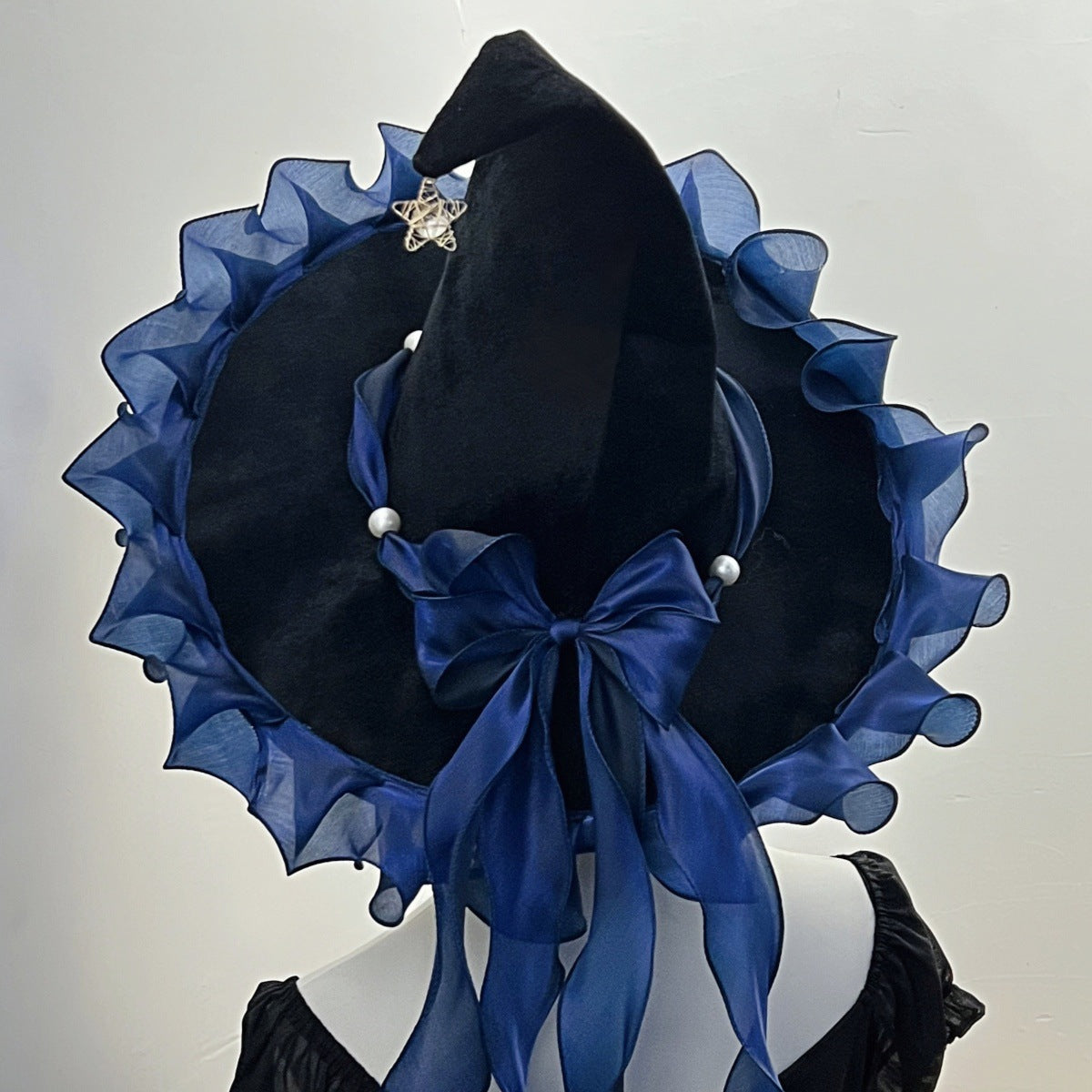 Witch Hat With Organza Bow And Star Charm - Blue
