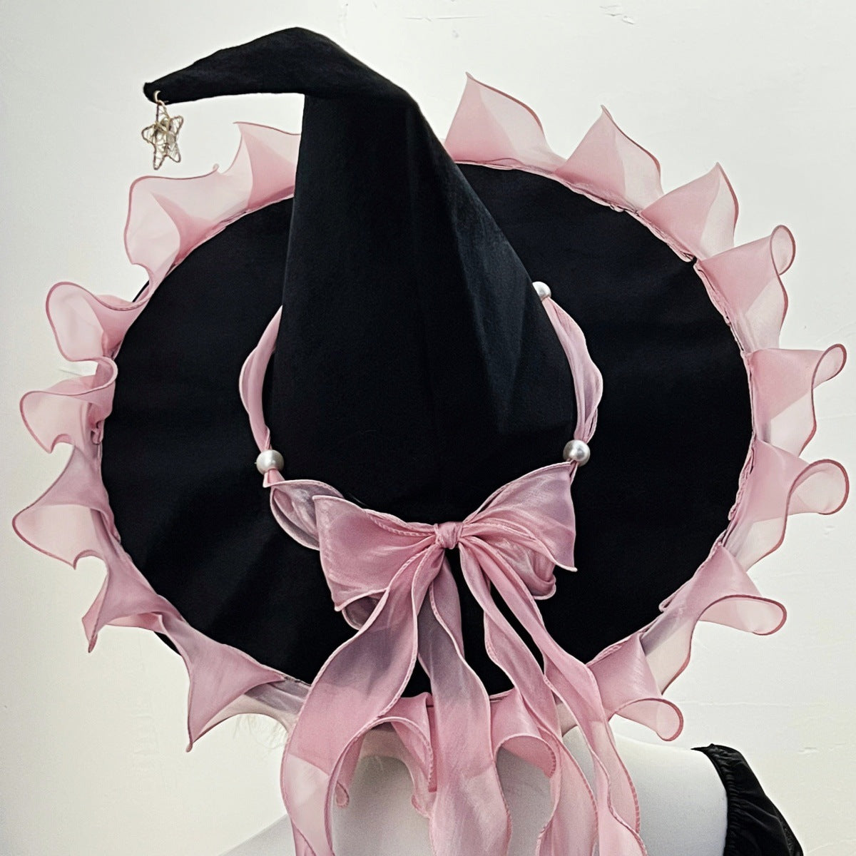 Witch Hat With Organza Bow And Star Charm - Pink - 1