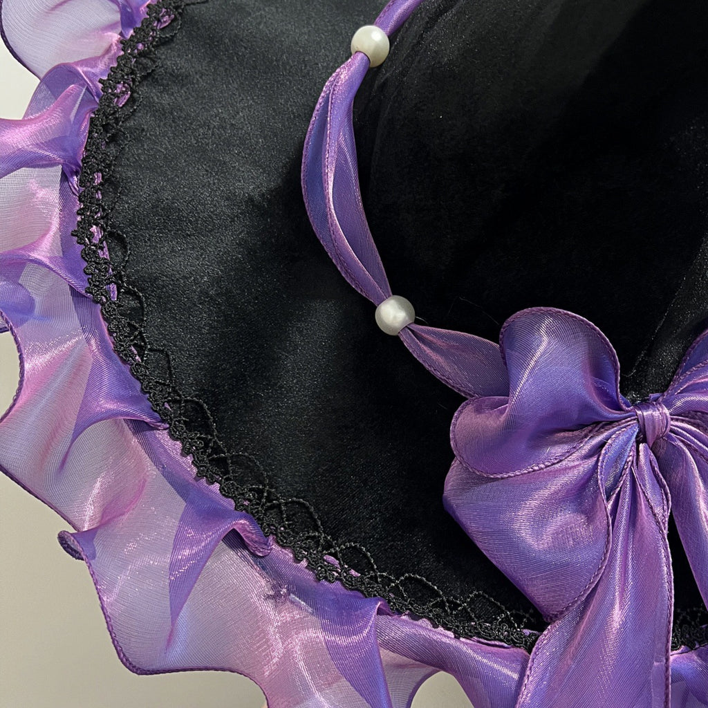 Witch Hat With Organza Bow And Star Charm - Purple - 4