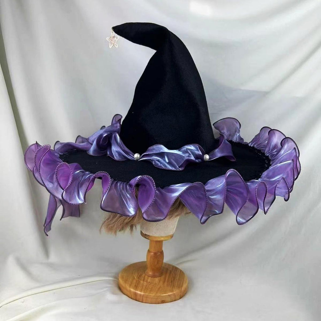 Witch Hat With Organza Bow And Star Charm - Purple - 5
