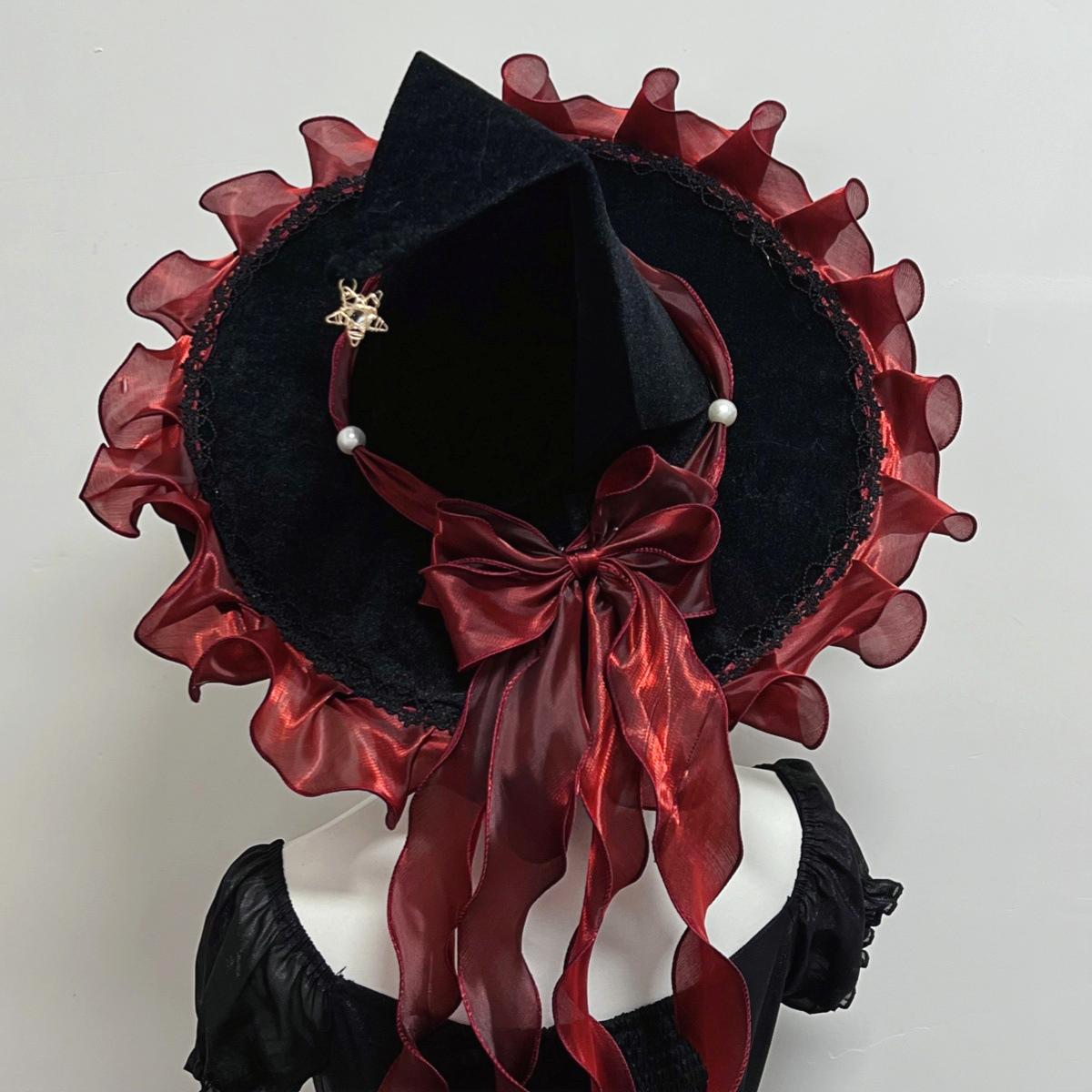 Witch Hat With Organza Bow And Star Charm - Red