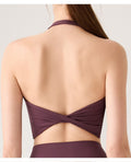 Halter Twist Back Longline Padded Workout Bra - Ash Purple