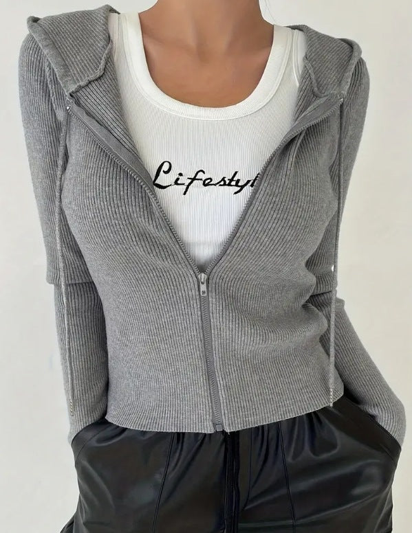 Ribbed Slim Fit Zip Up Hooded Jacket - view 1
