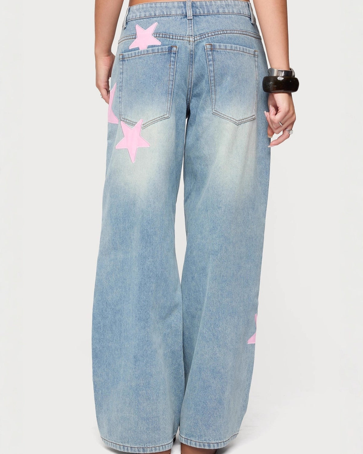 Star Patch Baggy Wide Leg Jeans - Blue - 3