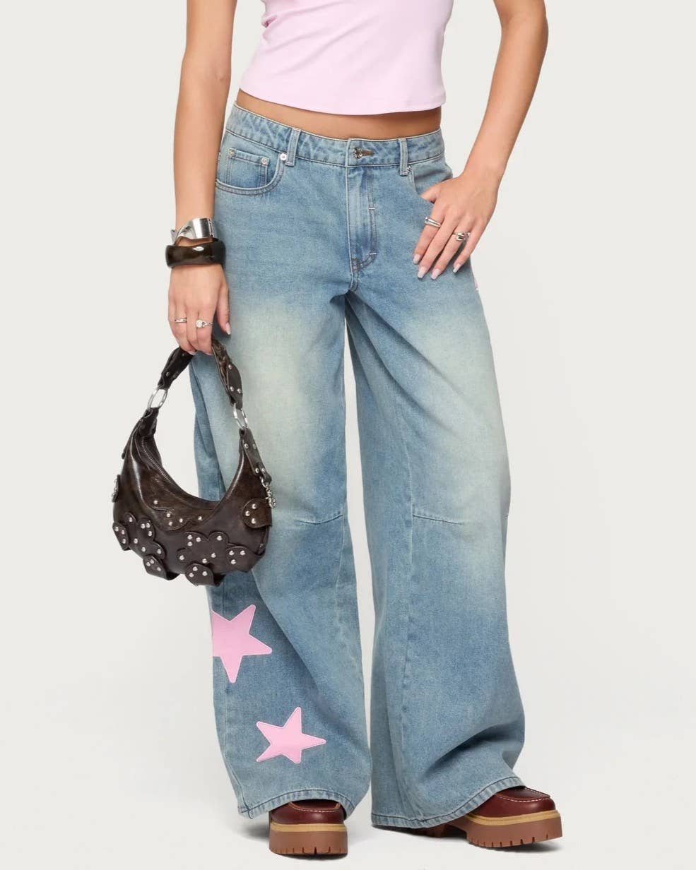 Star Patch Baggy Wide Leg Jeans