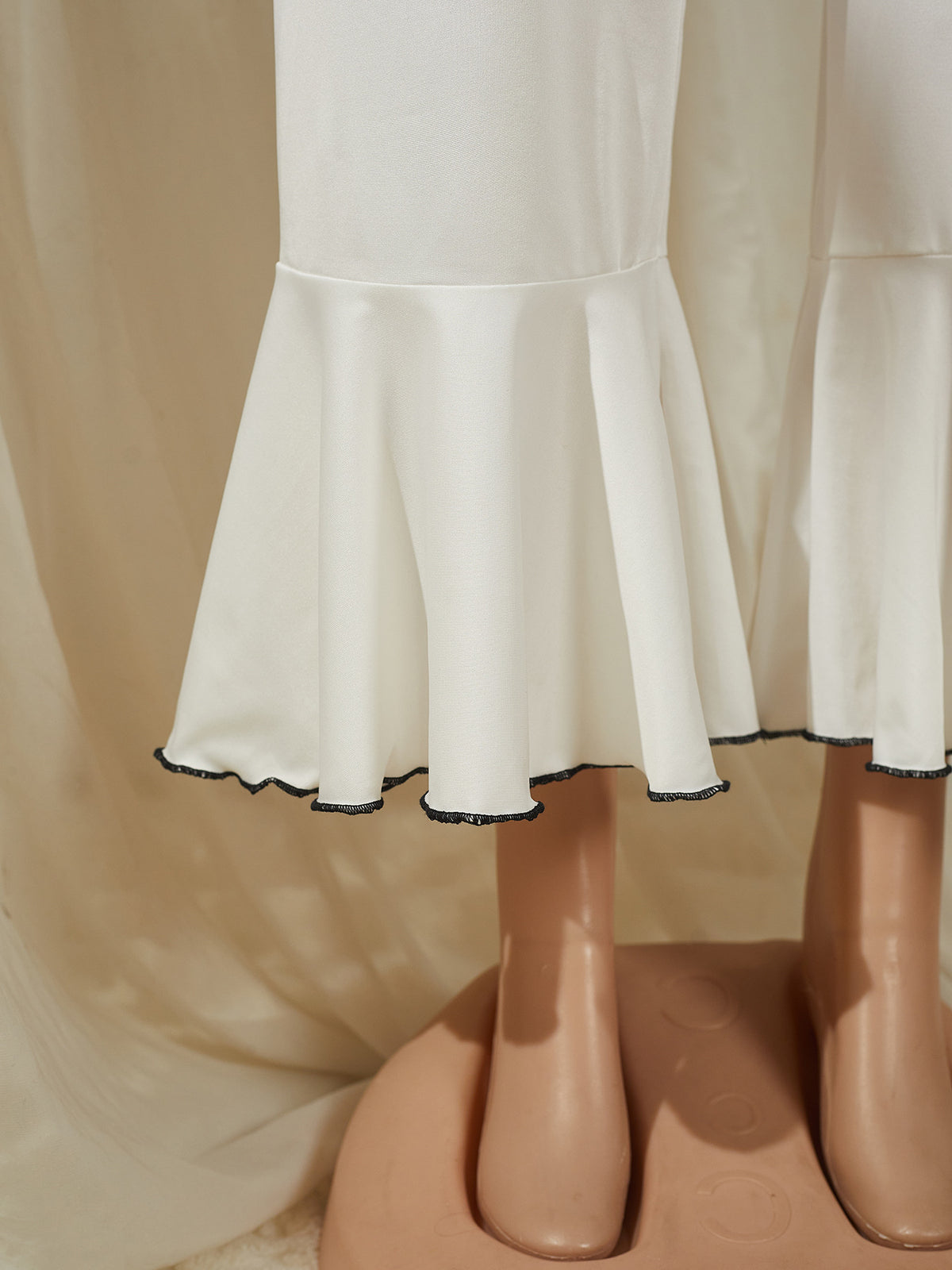 Ruffle Collar Pajama Set With Flared Cuffs - White - 3