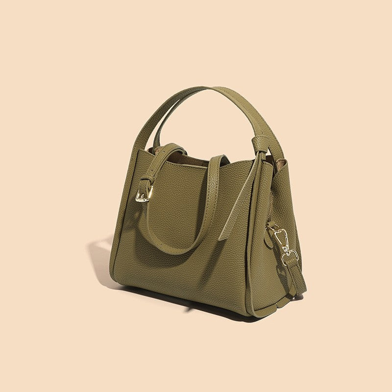 Pebbled Leather Bucket Bag with Top Handle