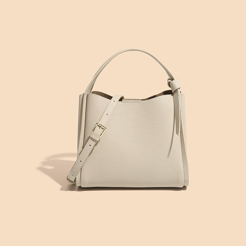 Pebbled Leather Bucket Bag with Top Handle