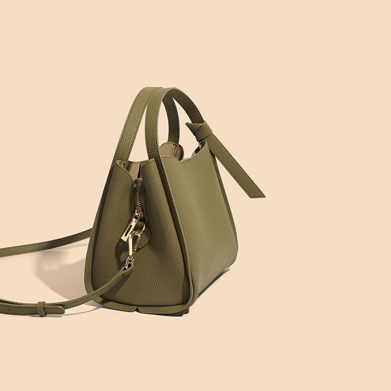 Pebbled Leather Bucket Bag with Top Handle