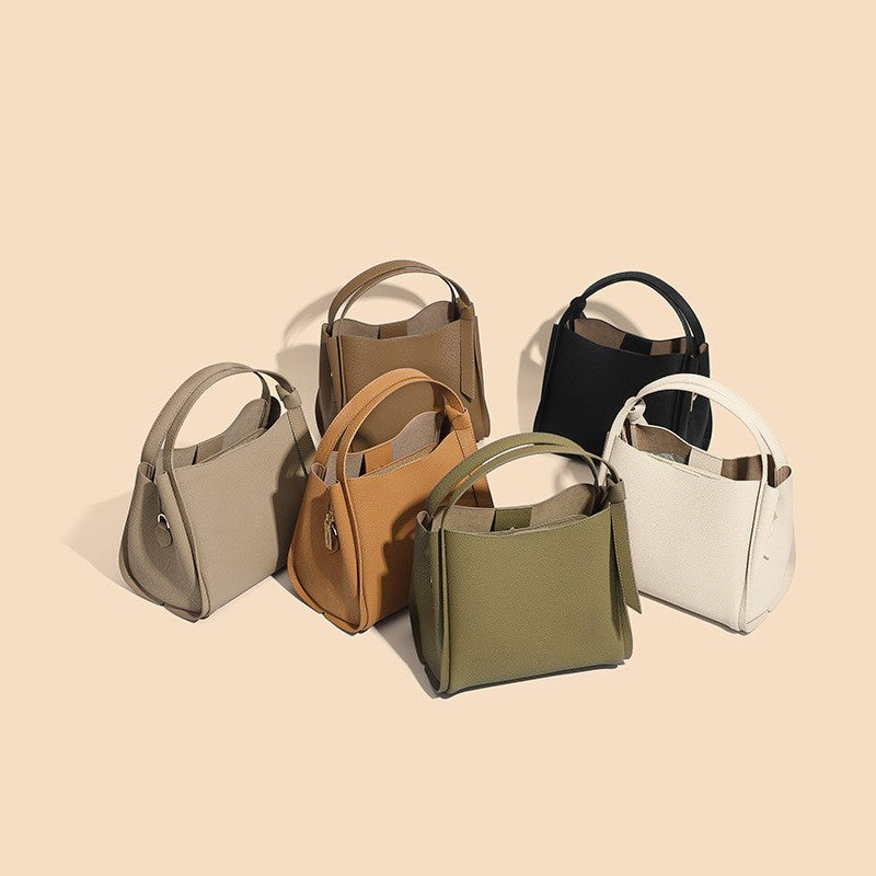 Pebbled Leather Bucket Bag with Top Handle
