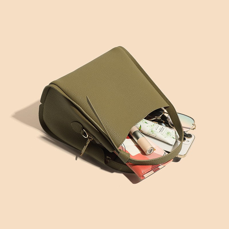 Pebbled Leather Bucket Bag with Top Handle