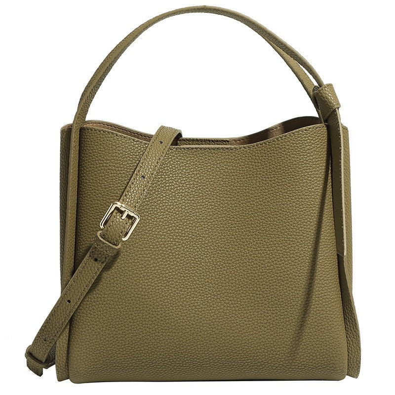 Pebbled Leather Bucket Bag with Top Handle
