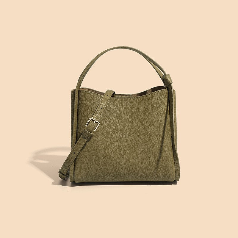 Pebbled Leather Bucket Bag with Top Handle