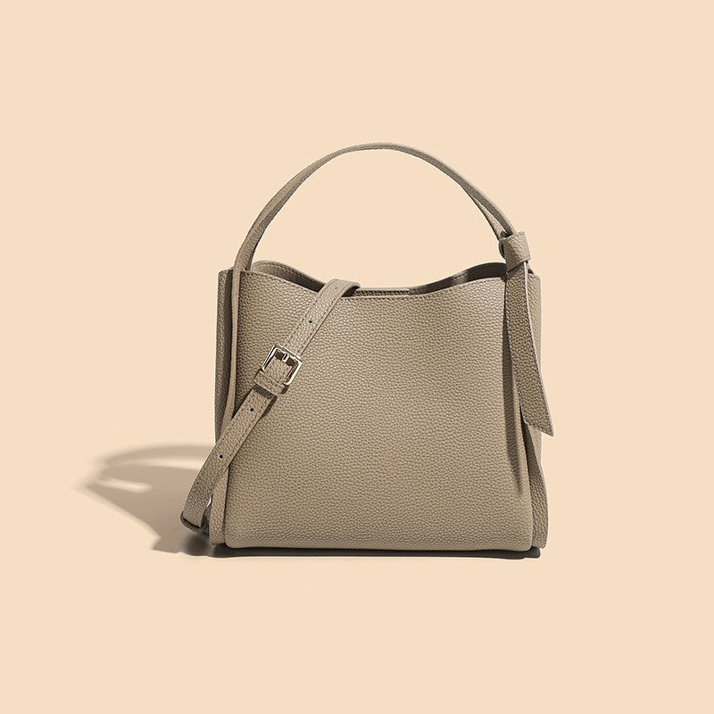 Pebbled Leather Bucket Bag with Top Handle