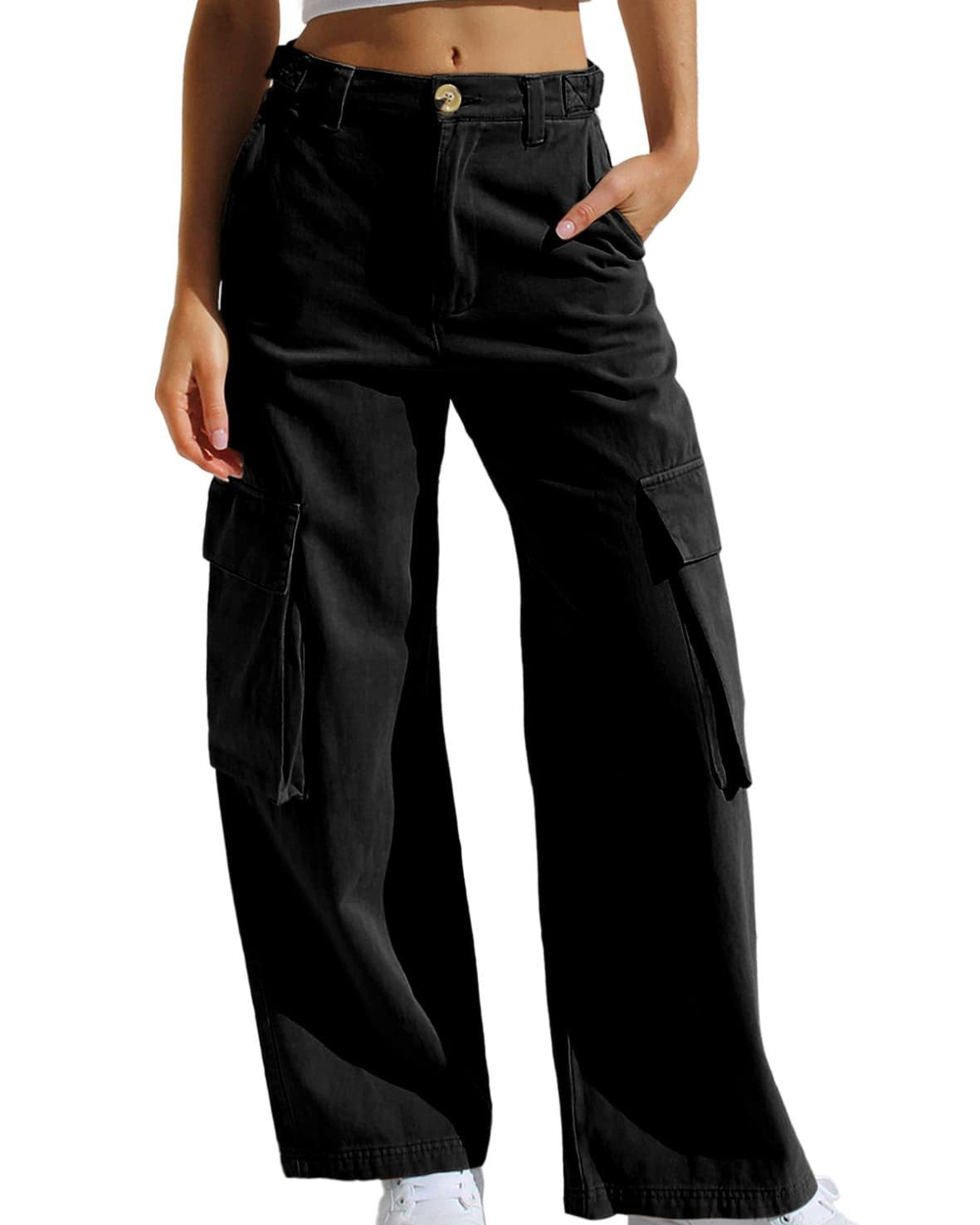 Flap Pocket Wide Leg Cargo Jeans - Black